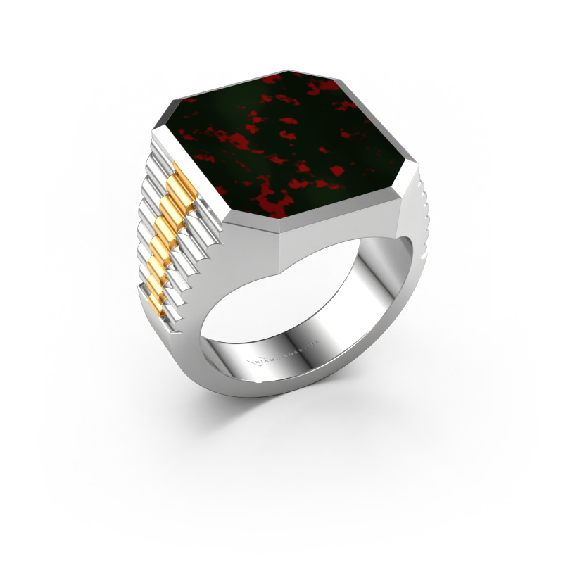 Image of Signet ring Brent 5 585 white gold Bloodstone 18x15 mm