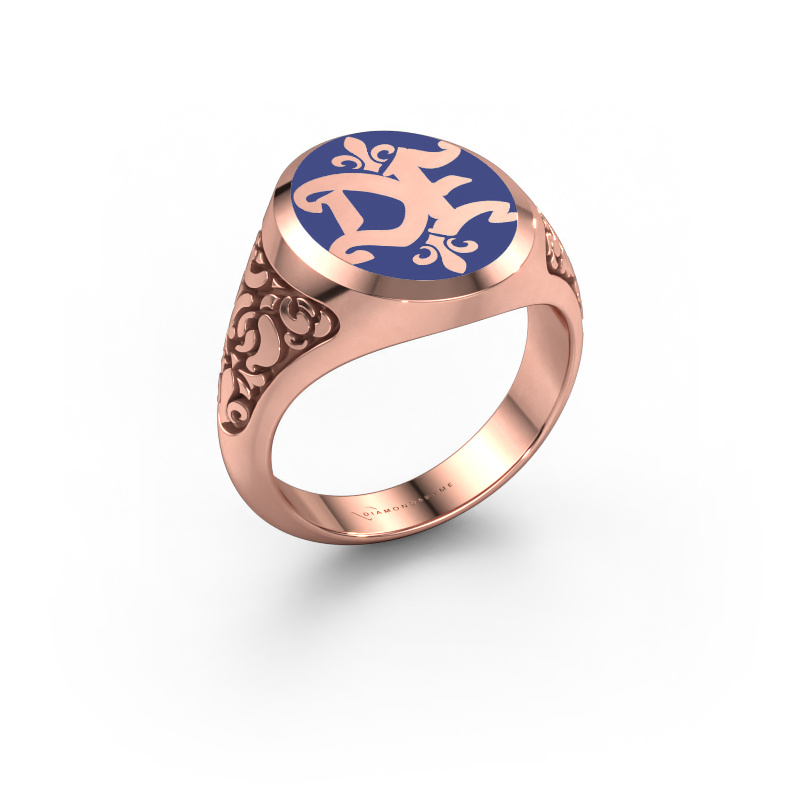 Image de Bague monogramme Brian Emaille 585 or rose émail bleu
