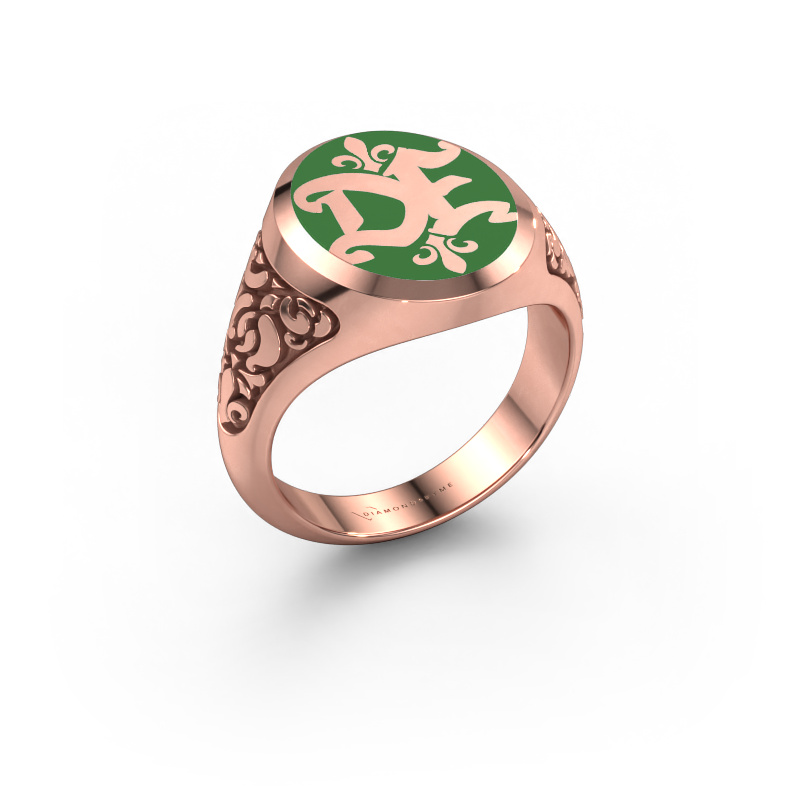 Image of Monogram ring Brian Emaille 585 rose gold Green enamel