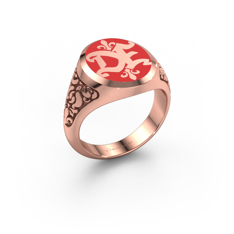 Bild von Monogramm Ring Brian Emaille 585 Roségold Rot Emaille