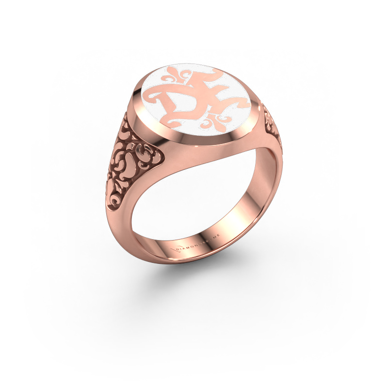 Image de Bague monogramme Brian Emaille 585 or rose émail blanc