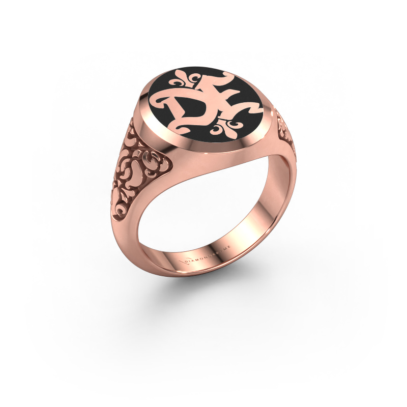 Image de Bague monogramme Brian Emaille 585 or rose émail noir