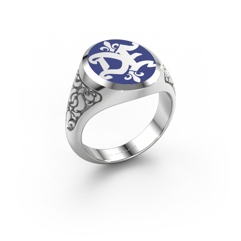 Bild von Monogramm Ring Brian Emaille 950 Platin Blau Emaille