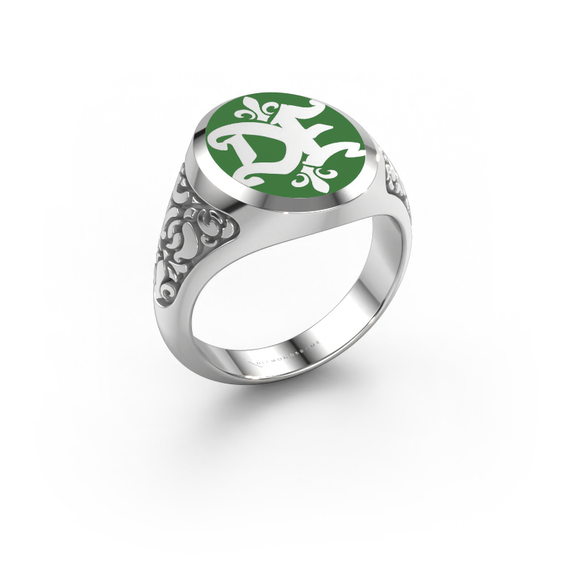 Bild von Monogramm Ring Brian Emaille 950 Platin Grüne Emaille