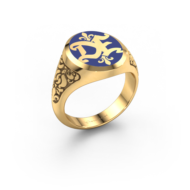 Image de Bague monogramme Brian Emaille 585 or jaune émail bleu