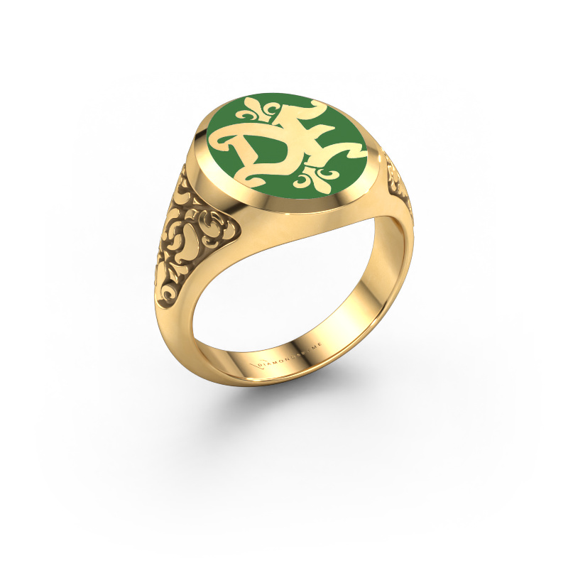 Image of Monogram ring Brian Emaille 585 gold Green enamel