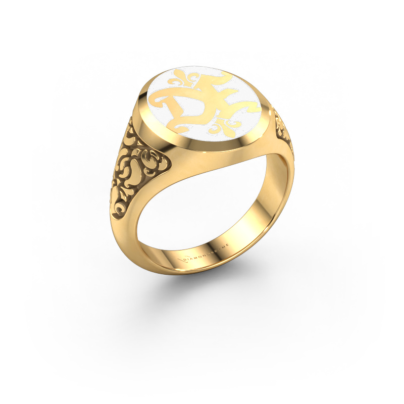 Image de Bague monogramme Brian Emaille 585 or jaune émail blanc
