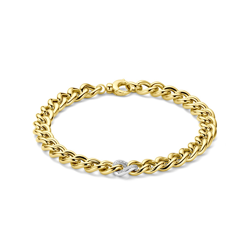 Image of Link bracelet Britany 7mm ±7,5 in (19 cm) Hollow - 585 Gold Diamond 0.11 crt