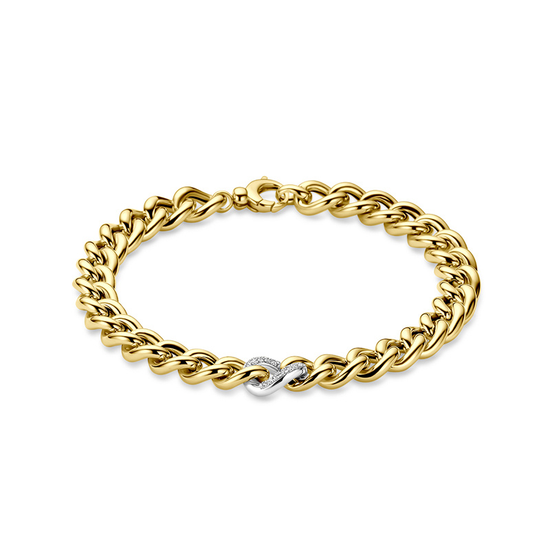 Image of Link bracelet Britany 9mm ±7,5 in Hollow - 585 Gold Diamond 0.12 crt