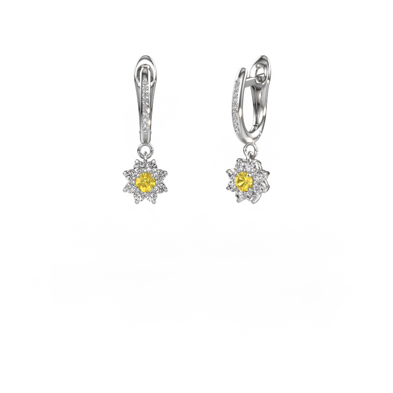 Image of Drop earrings Camille 2 585 white gold Yellow sapphire 3 mm