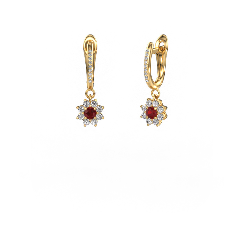 Image of Drop earrings Camille 2 585 gold Ruby 3 mm