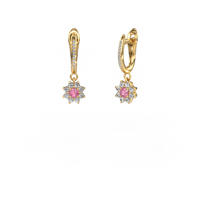 Image of Drop earrings Camille 2 585 gold Pink sapphire 3 mm