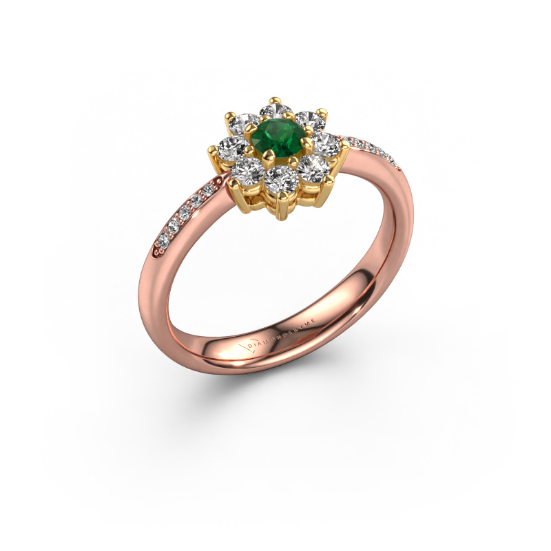 Image of Engagement ring Camille 2 585 rose gold Emerald 3.4 mm