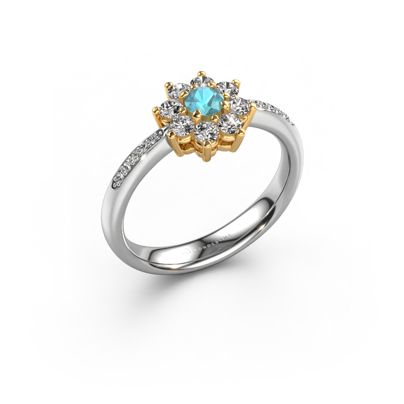 Image of Engagement ring Camille 2 585 white gold Blue topaz 3.4 mm
