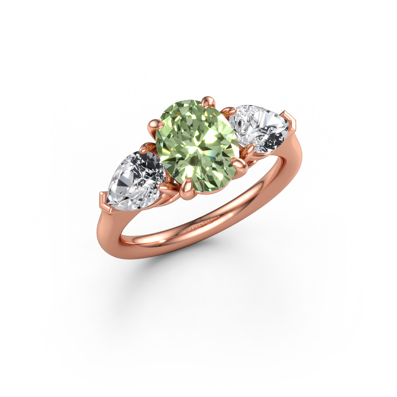 Immagine di Anello di fidanzamento Carma OVL 585 oro rosa Diamante lab grown verde 9x7 mm
