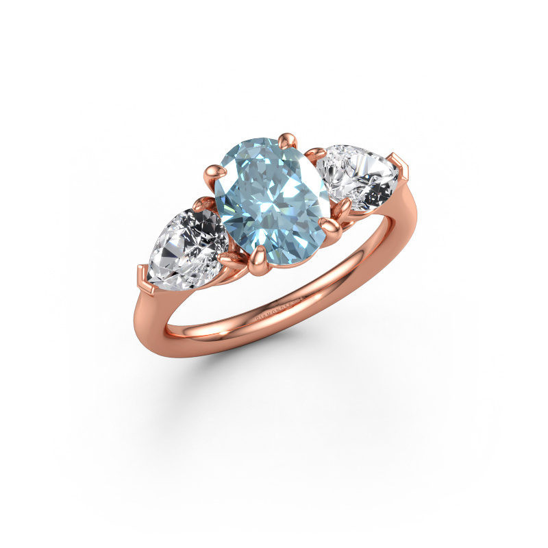Immagine di Anello di fidanzamento Carma OVL 585 oro rosa Diamante lab grown blu 9x7 mm