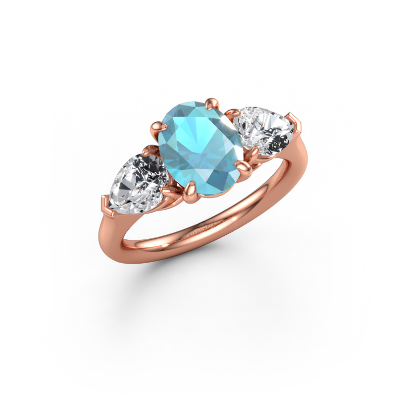 Immagine di Anello di fidanzamento Carma OVL 585 oro rosa Topazio blu 9x7 mm