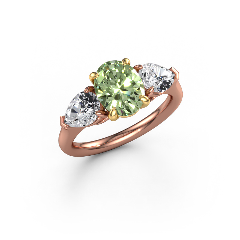 Image of Engagement ring Carma OVL 585 rose gold Green lab grown diamond 9x7 mm