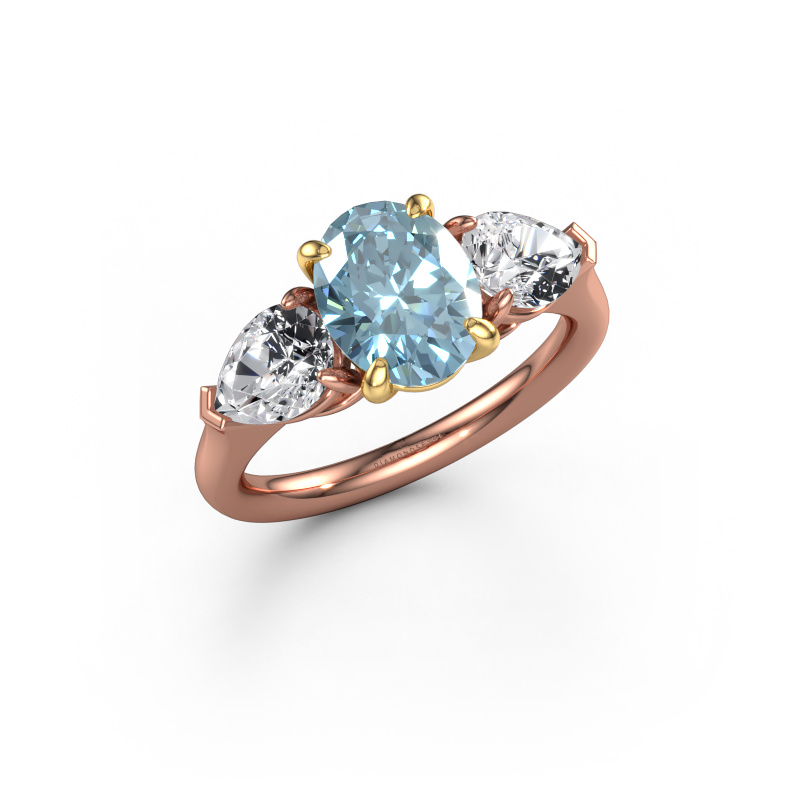 Afbeelding van Verlovingsring Carma OVL 585 Rosé goud Blauwe lab grown diamant 9x7 mm