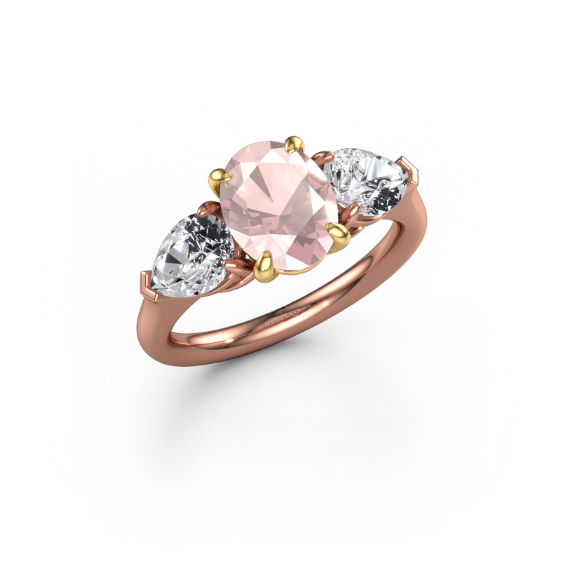Afbeelding van Verlovingsring Carma OVL 585 Rosé goud Morganiet champagne 9x7 mm