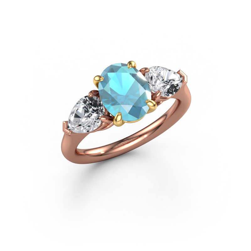 Image of Engagement ring Carma OVL 585 rose gold Blue topaz 9x7 mm