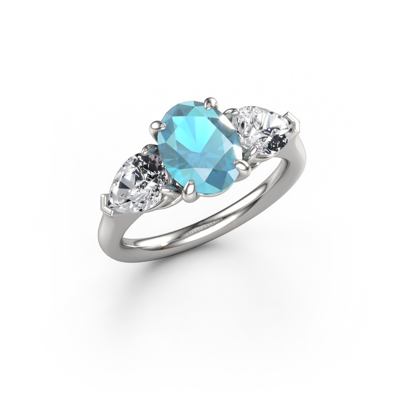 Image de Bague de fiançailles Carma OVL 950 platine Topaze bleue 9x7 mm