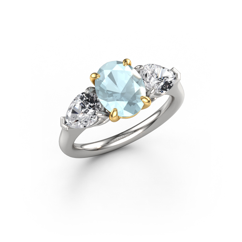 Image de Bague de fiançailles Carma OVL 585 or blanc Aigue-marine 9x7 mm