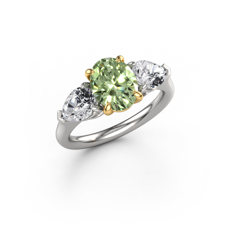 Afbeelding van Verlovingsring Carma OVL 585 witgoud Groene lab grown diamant 9x7 mm