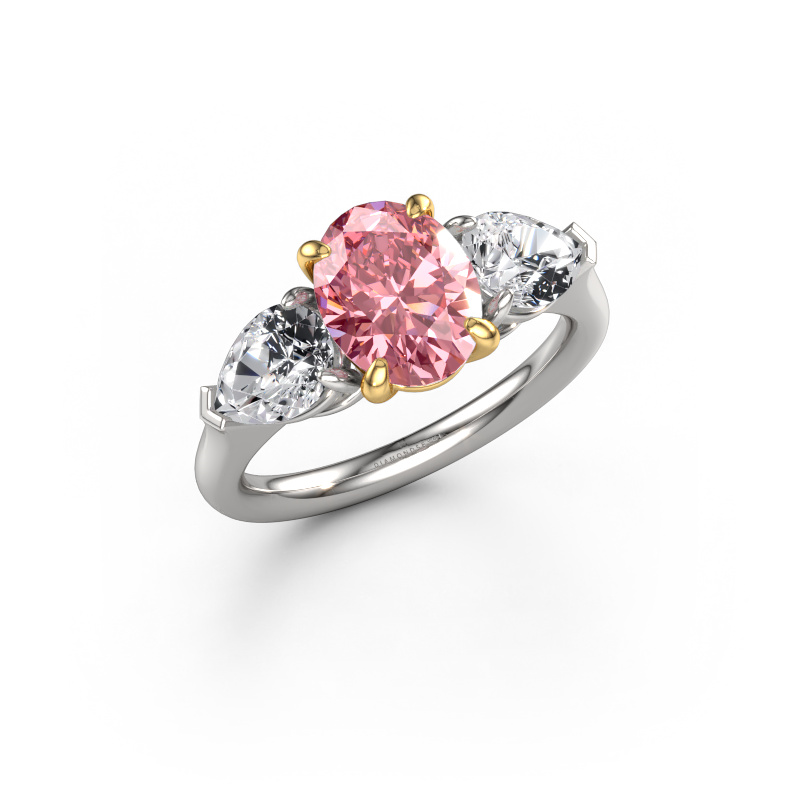 Afbeelding van Verlovingsring Carma OVL 585 witgoud Roze lab grown diamant 9x7 mm