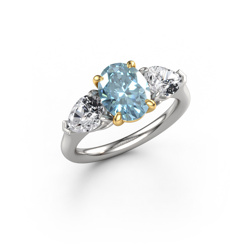 Afbeelding van Verlovingsring Carma OVL 585 witgoud Blauwe lab grown diamant 9x7 mm