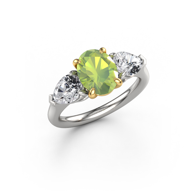 Afbeelding van Verlovingsring Carma OVL 585 witgoud Peridoot 9x7 mm