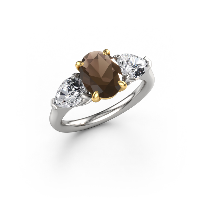 Afbeelding van Verlovingsring Carma OVL 585 witgoud Rookkwarts 9x7 mm