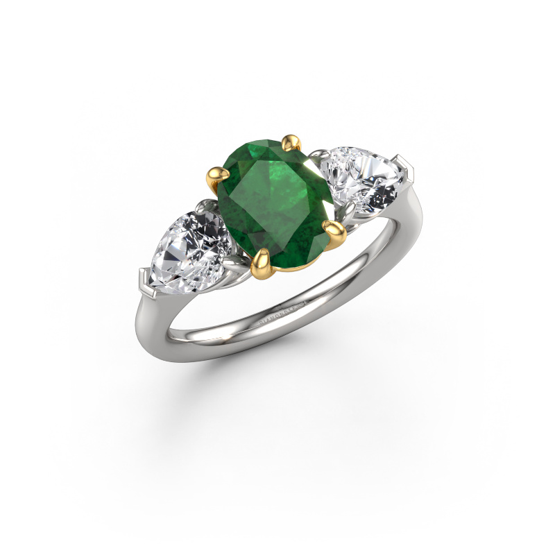 Image de Bague de fiançailles Carma OVL 585 or blanc Emeraude 9x7 mm