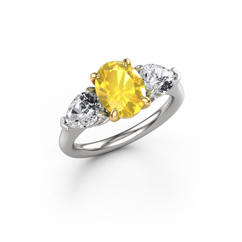 Image de Bague de fiançailles Carma OVL 585 or blanc Saphir jaune 9x7 mm