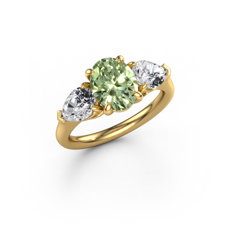 Image of Engagement ring Carma OVL 585 gold Green lab grown diamond 9x7 mm