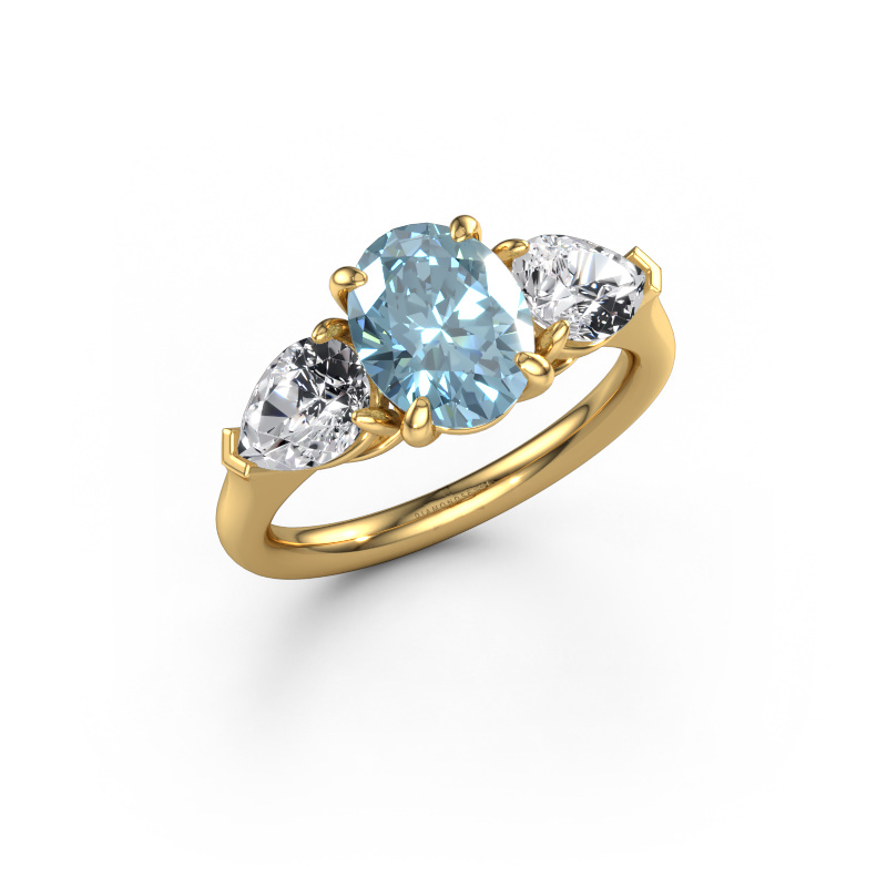 Image of Engagement ring Carma OVL 585 gold Blue lab grown diamond 9x7 mm