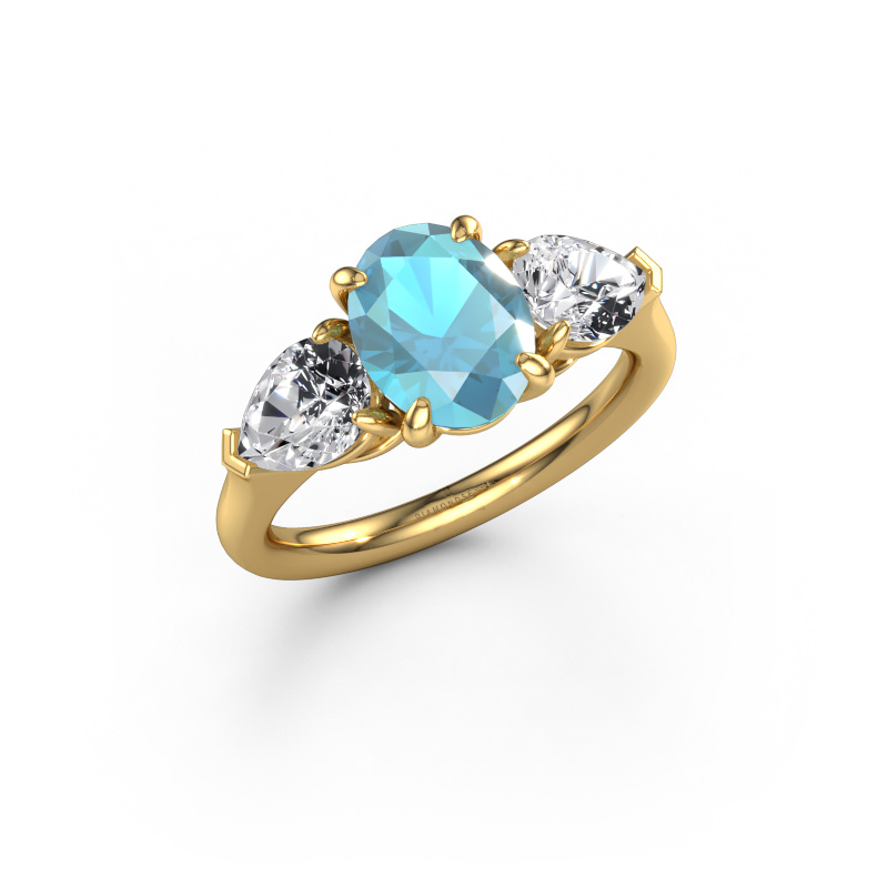 Image de Bague de fiançailles Carma OVL 585 or jaune Topaze bleue 9x7 mm