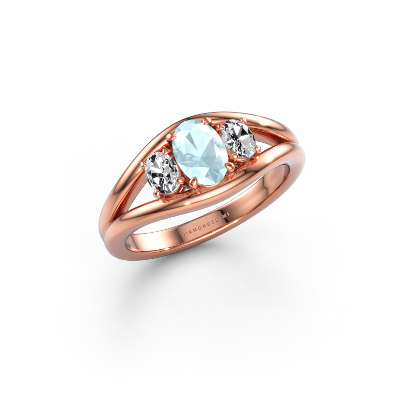 Image de Bague Cassie OVL 585 or rose Aigue-marine 6.5x4.5 mm