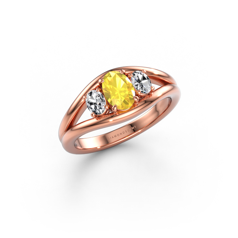 Image de Bague Cassie OVL 585 or rose Saphir jaune 6.5x4.5 mm