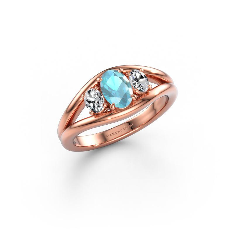 Image of Ring Cassie OVL 585 rose gold Blue topaz 6.5x4.5 mm