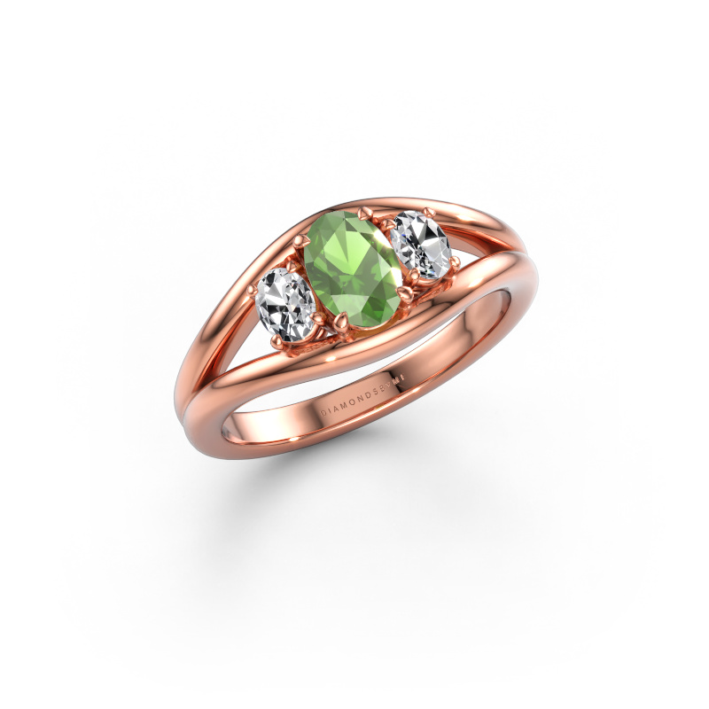 Immagine di Anello Cassie OVL 585 oro rosa Tormalina verde 6.5x4.5 mm