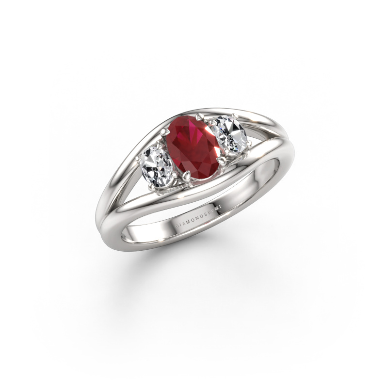 Image of Ring Cassie OVL 585 white gold Ruby 6.5x4.5 mm