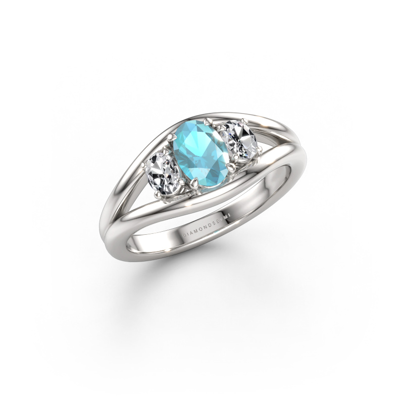 Image of Ring Cassie OVL 585 white gold Blue topaz 6.5x4.5 mm