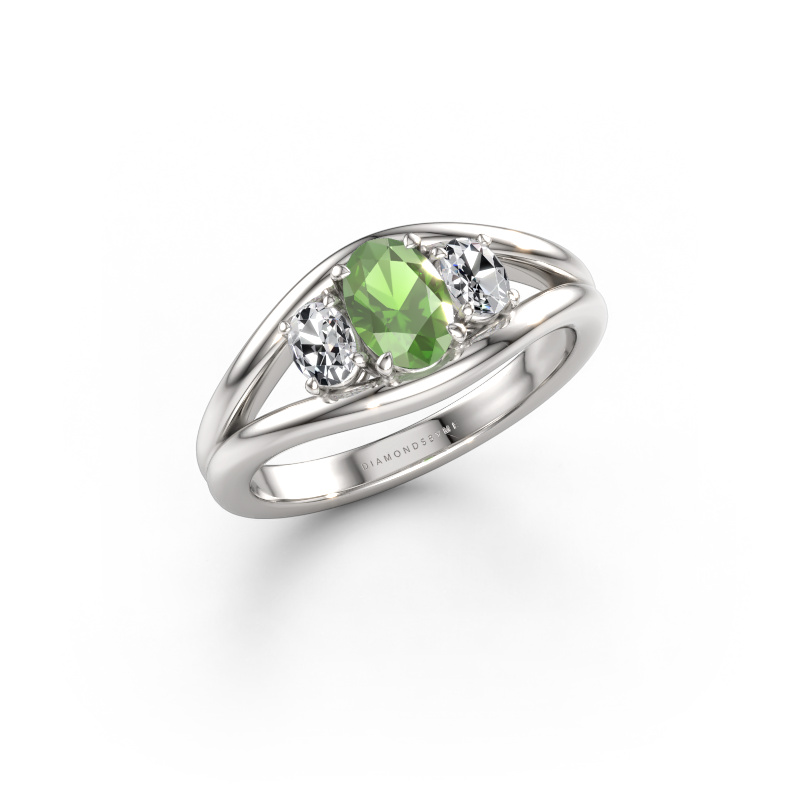 Immagine di Anello Cassie OVL 585 oro bianco Tormalina verde 6.5x4.5 mm