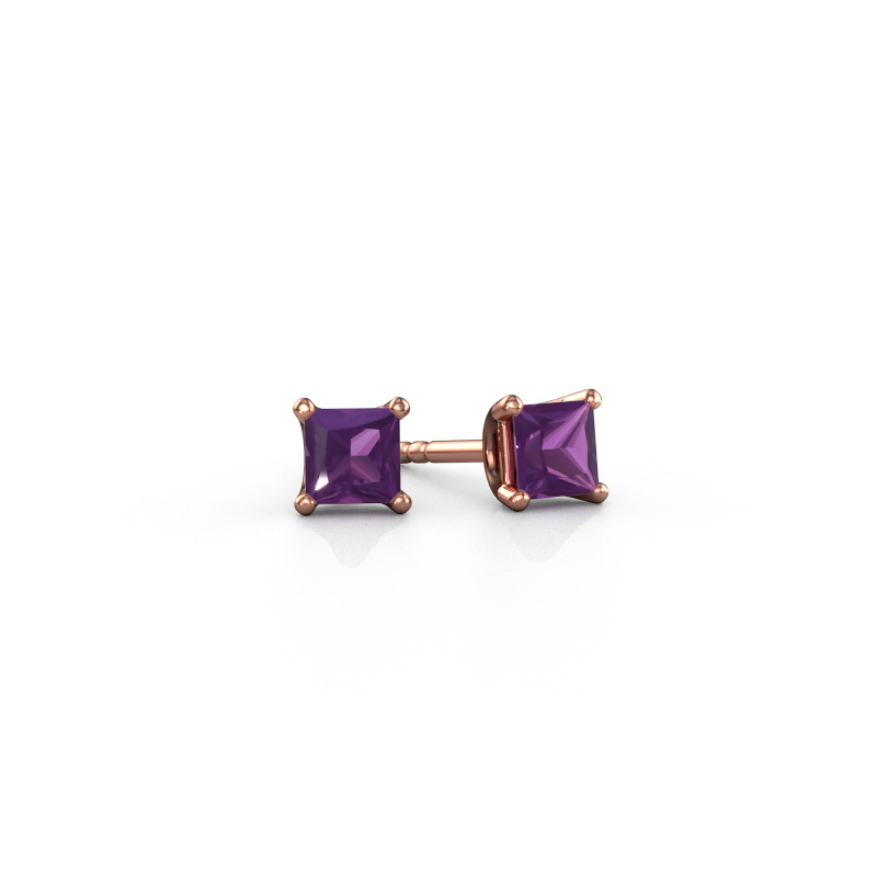 Image of Stud earrings Sam SQR 585 rose gold Amethyst 4 mm