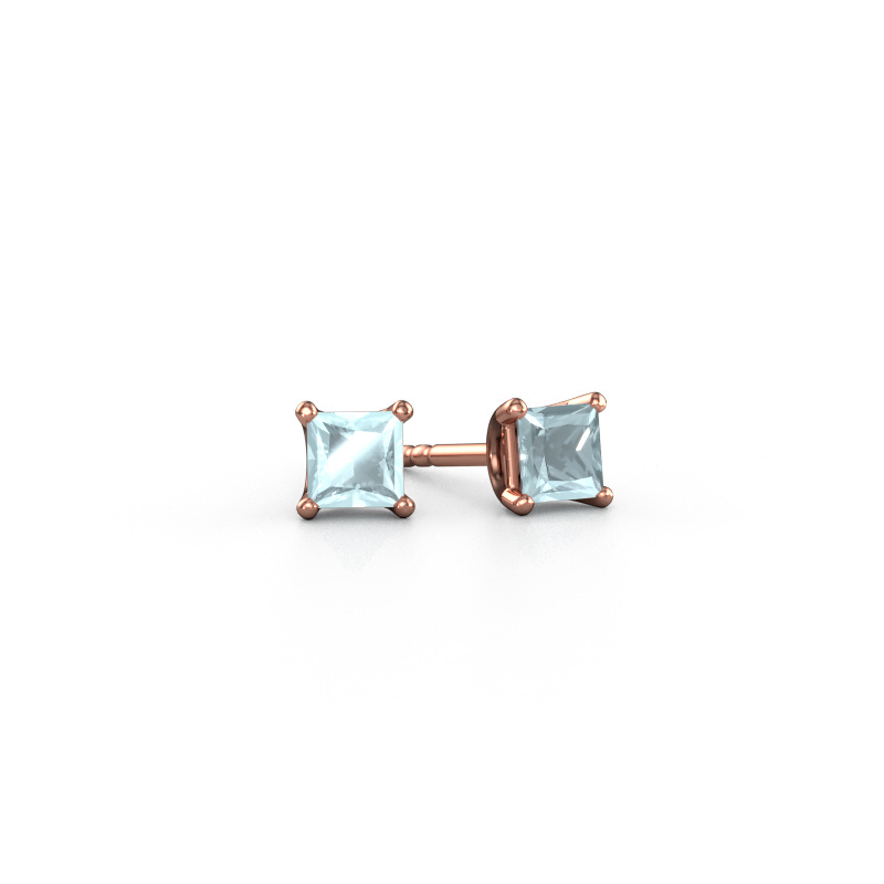 Image of Stud earrings Sam SQR 585 rose gold Aquamarine 4 mm