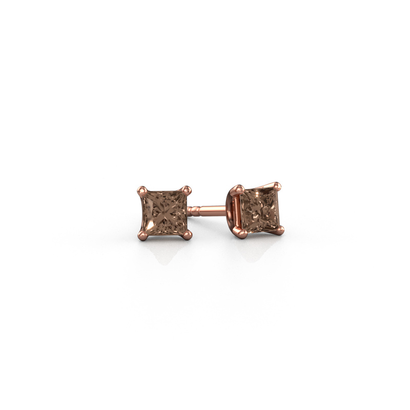 Image of Stud earrings Sam SQR 585 rose gold Brown diamond 0.80 crt