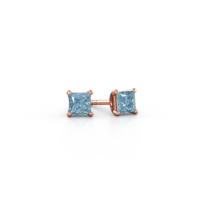 Immagine di Orecchini a lobo Sam SQR 585 oro rosa Diamante lab grown blu 4 mm