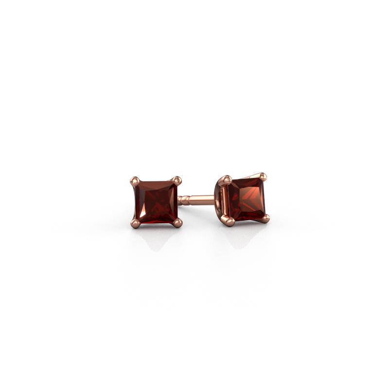 Image de Clous d'oreilles Sam SQR 585 or rose Grenat 4 mm