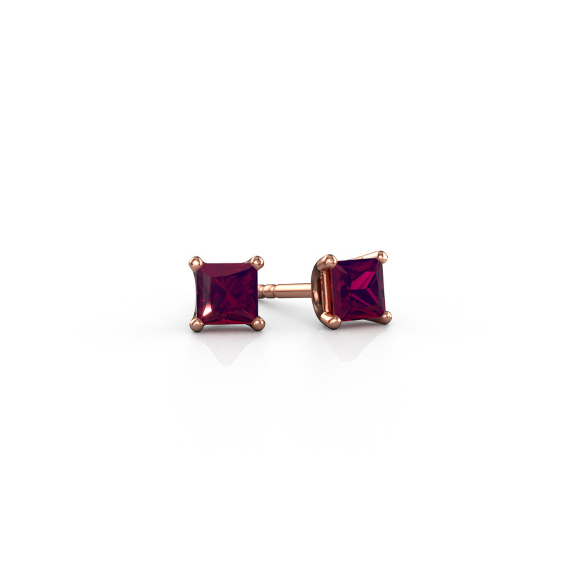 Image de Clous d'oreilles Sam SQR 585 or rose Rhodolite 4 mm